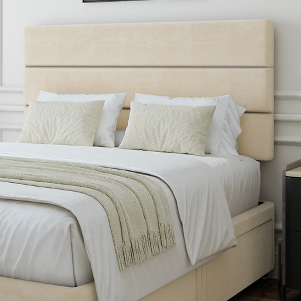 Bedmaster Super King Size Cream Naples Velvet 4 Drawer Divan Base with Milan Headboard Image 2