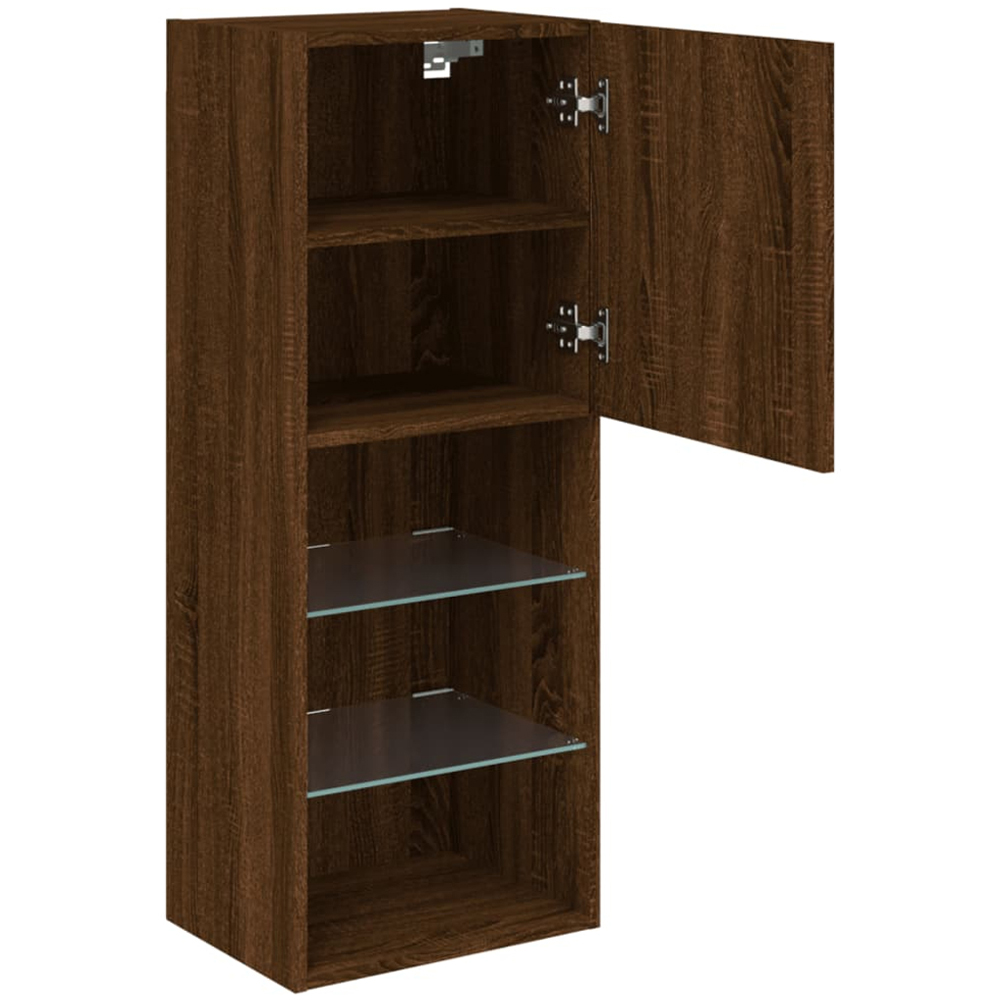 vidaXL Single Door 3 Shelf Brown Oak LED Wall Mounted TV Cabinet Image 8