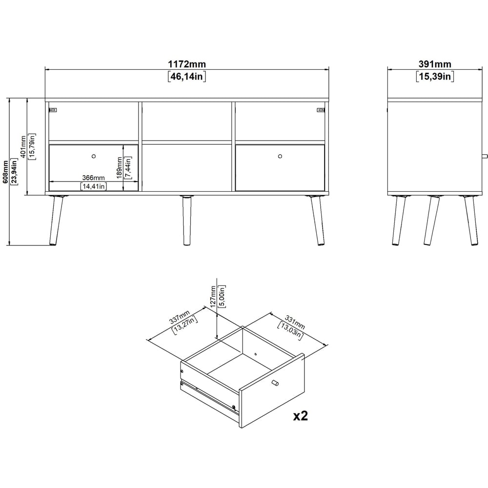 Florence Cumbria 2 Drawer 4 Shelf White TV Unit Image 5