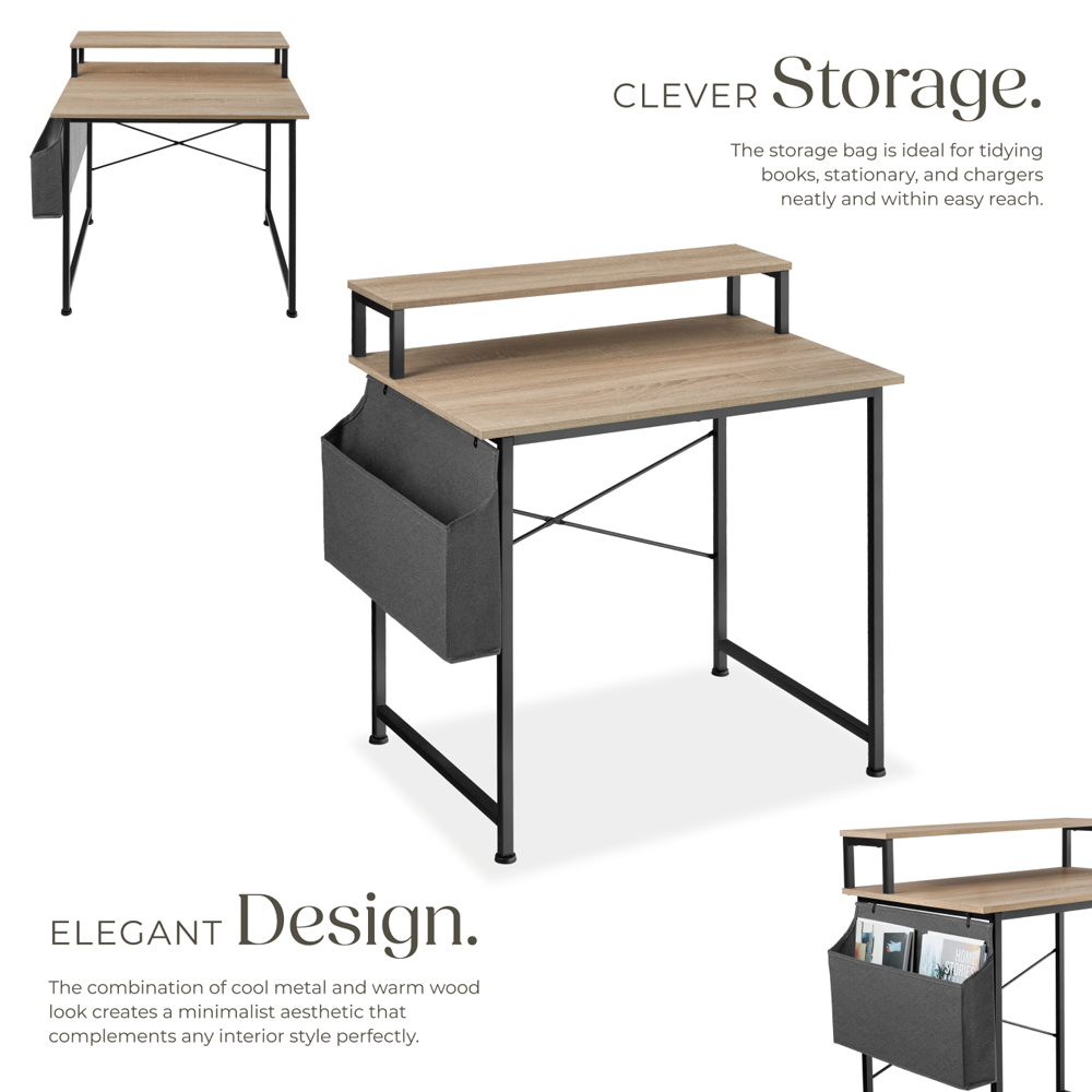 Tectake Desk Industrial Wood Light Desk Oak Sonoma with Fabric Organiser 80cm Image 3