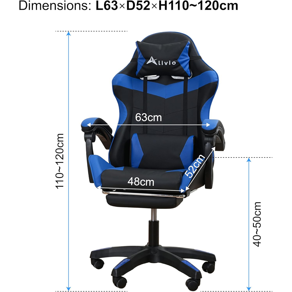 Alivio Black and Blue Ergonomic Swivel Gaming Chair with Footrest and Lumbar Support Image 9
