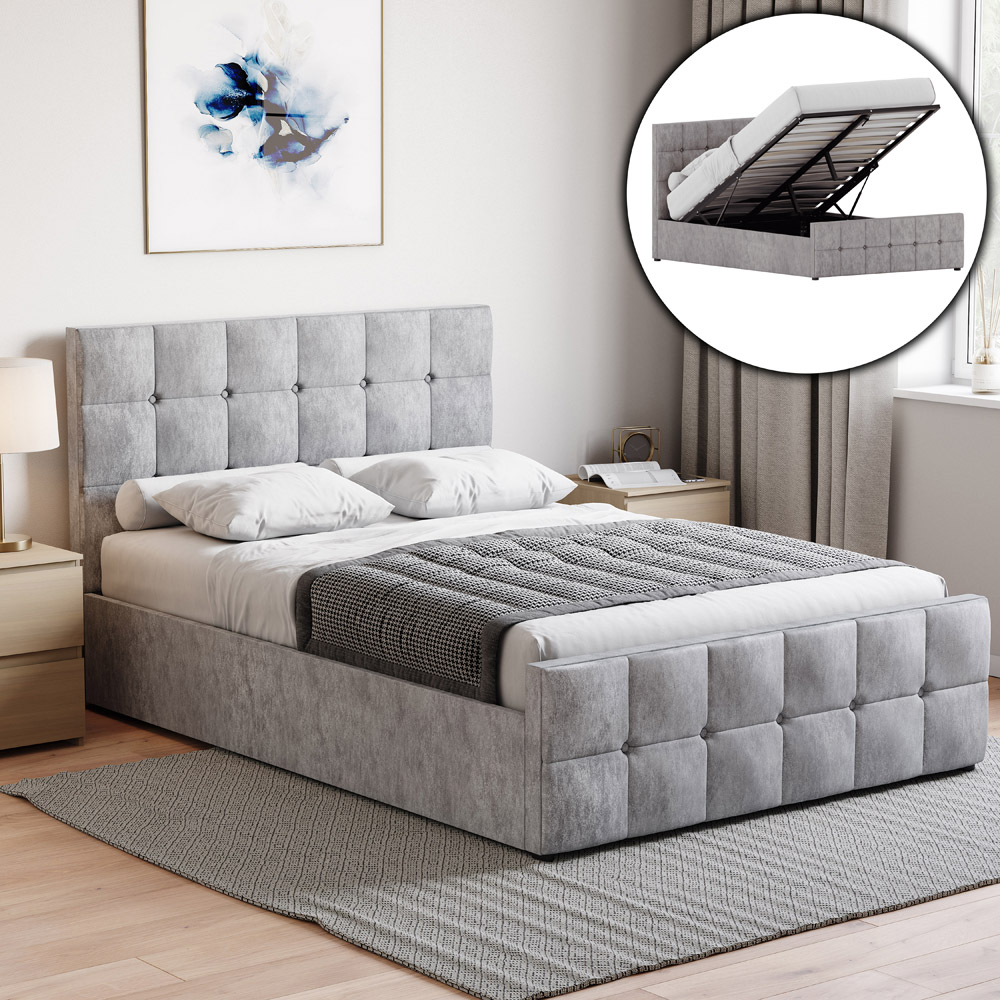 VIDA DESIGNS Valentina Double Silver Velvet Ottoman Bed with Gel Memory Foam Mattress Image 4