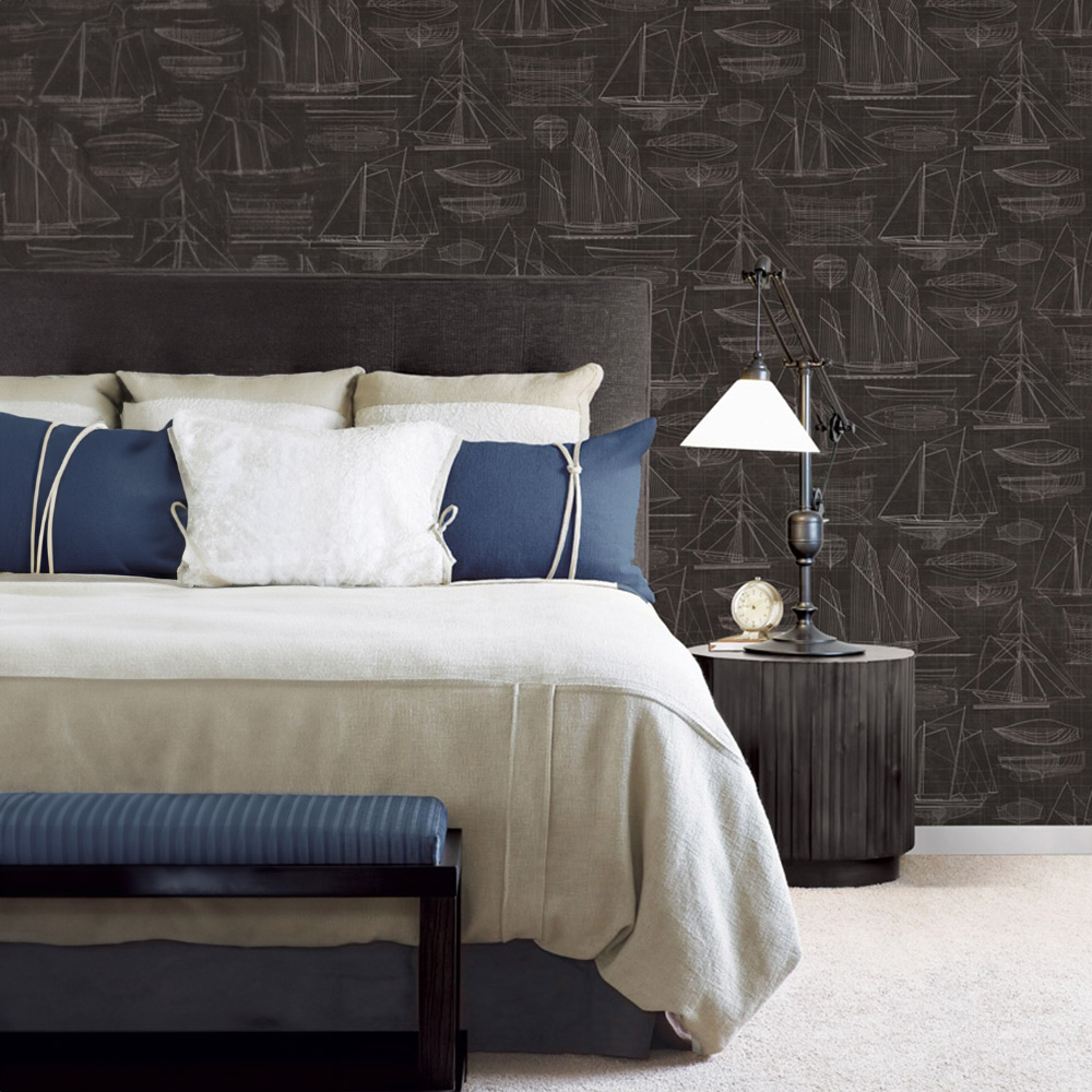 Galerie Deauville 2 Sailing Boats White Blueprint Black Wallpaper Image 3