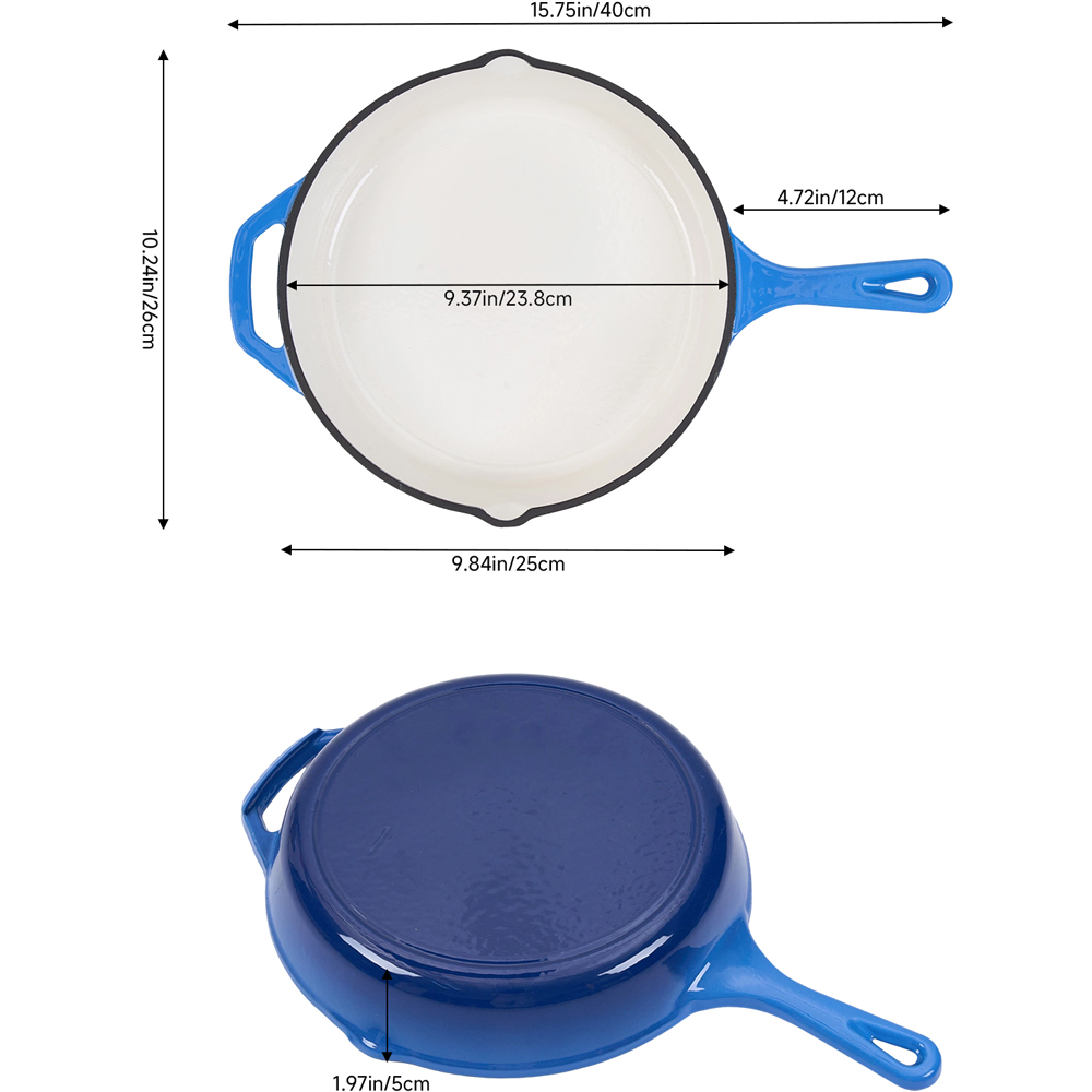 Living and Home 26cm Blue Enamelled Cast Iron Round Skillet Image 8