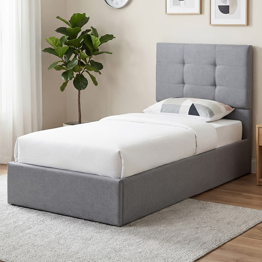 Portland Single Grey Upholstered Ottoman Bed Image 1