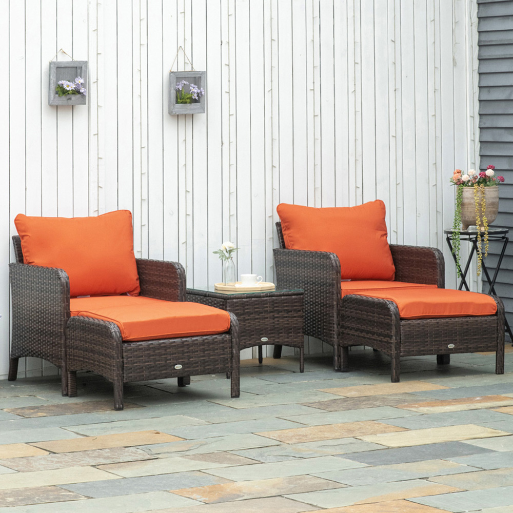 Outsunny 2 Seater Brown PE Rattan Sun Lounger Set Image 1