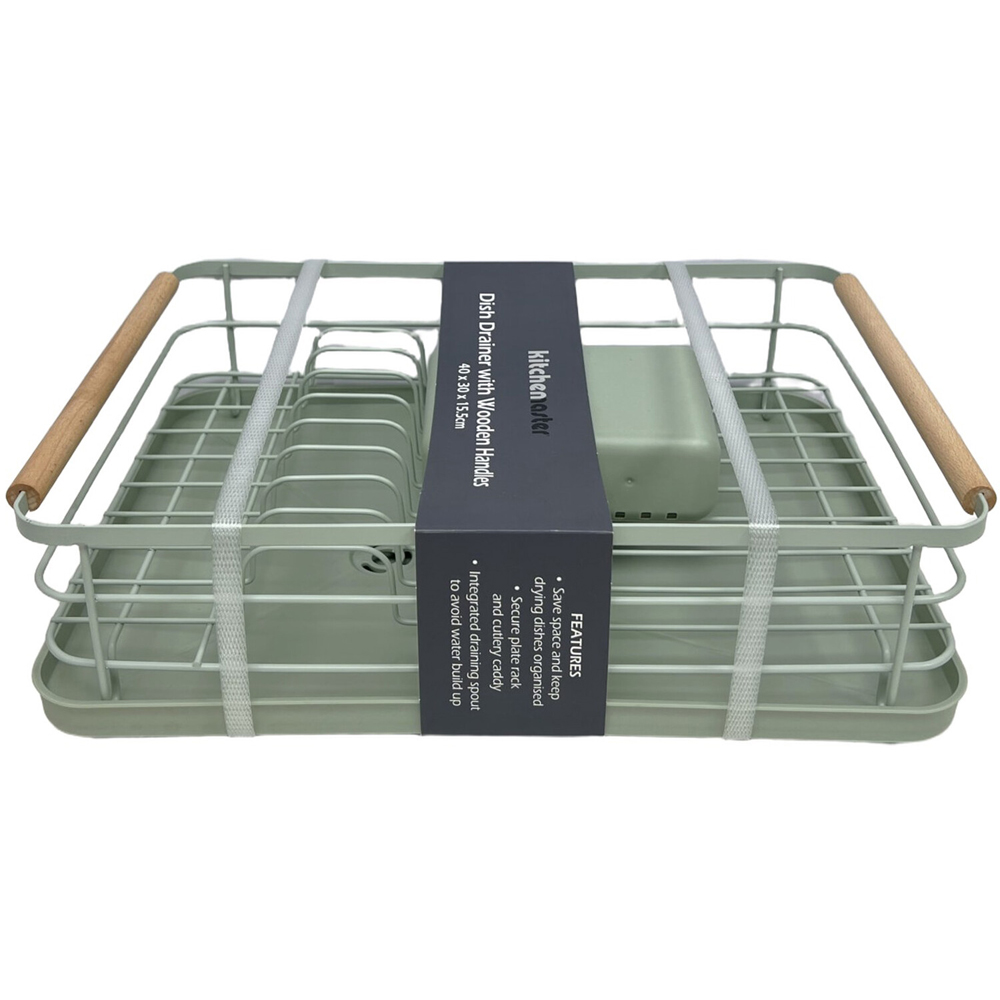 Kitchen Master Dish Drainer with Wooden Handles Sage Image 2