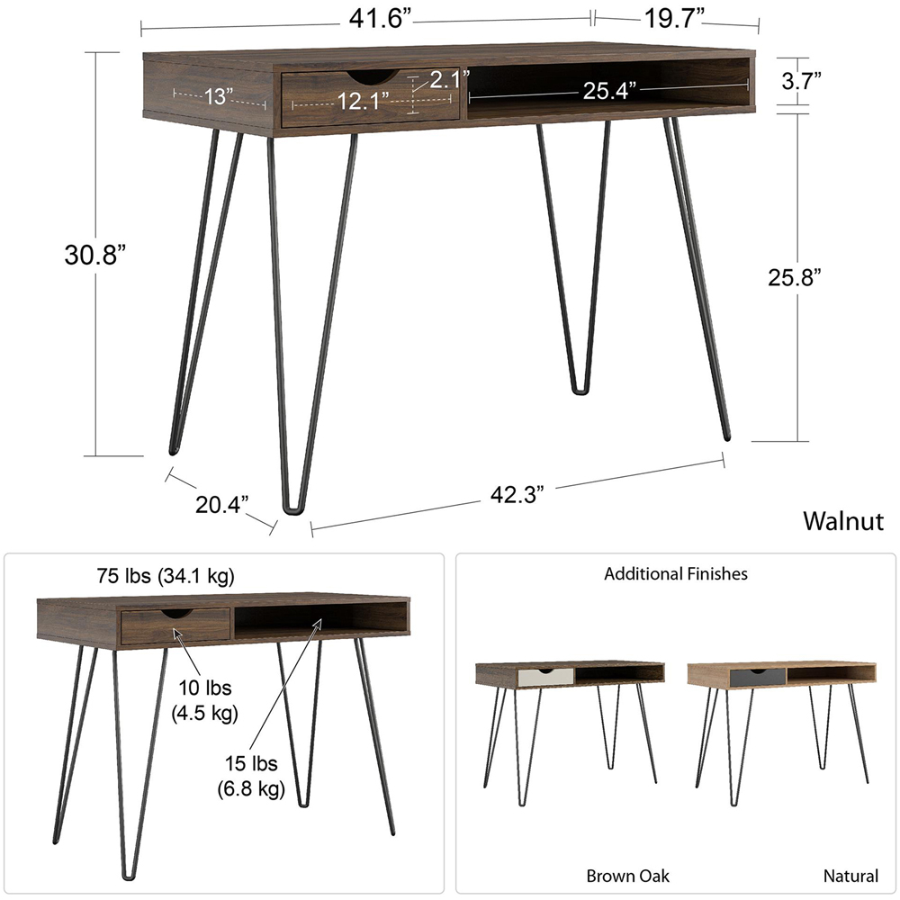 Novogratz Harmony Single Drawer Laptop Desk Walnut Image 8