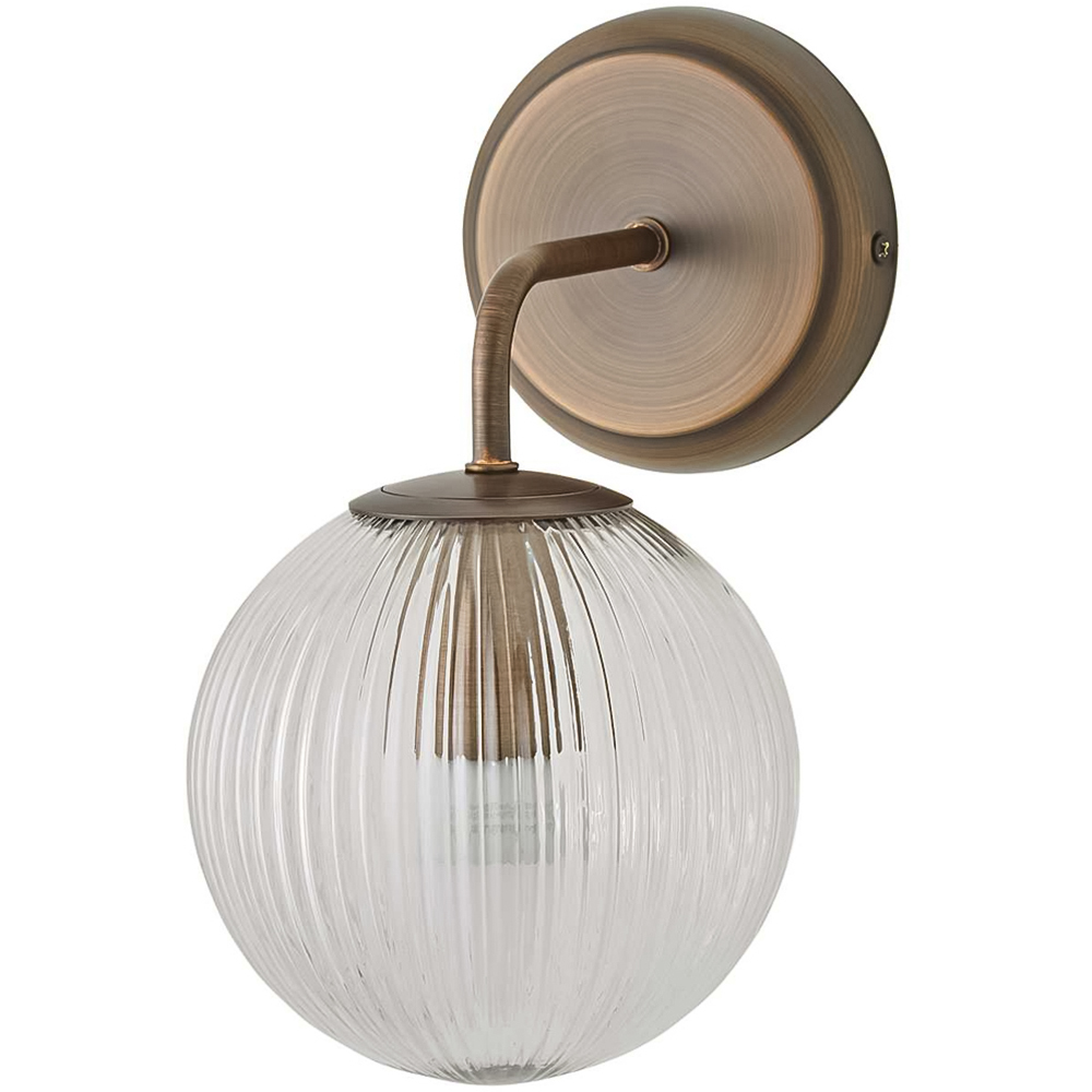 ValueLights Kempton Brushed Brass Ribbed Globe Shade Wall Light with Bulb 2 Pack Image 3