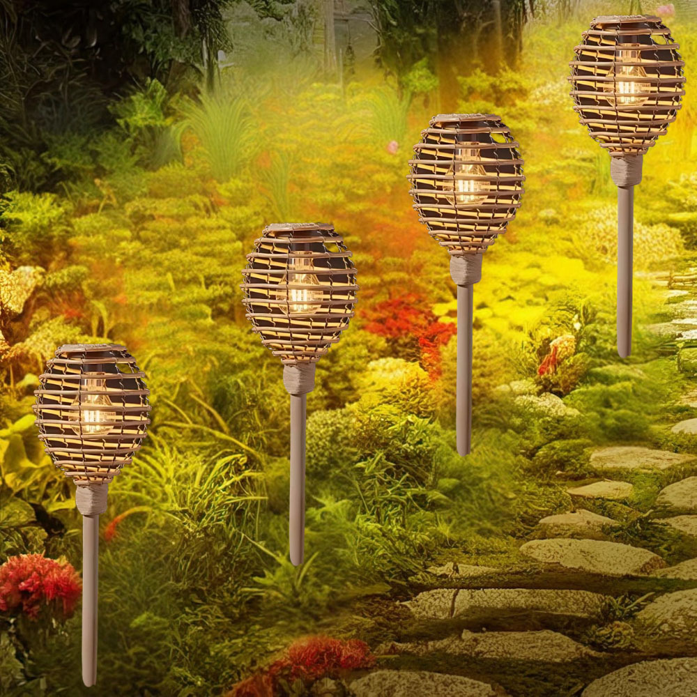 Garden Mile 4 Pack Rattan Effect Solar LED Stake Light Image 7
