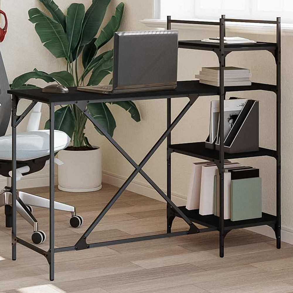 vidaXL 4 Shelf Industrial Style Computer Desk Black Image 1