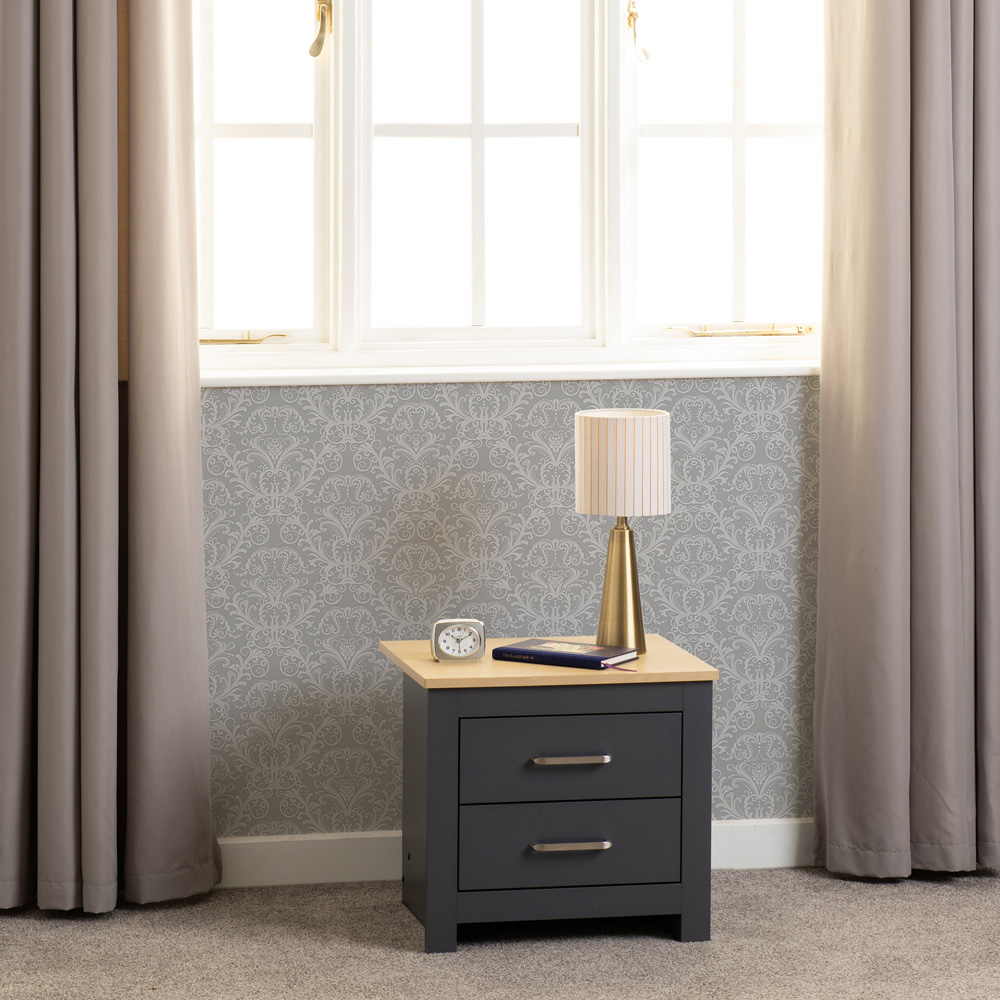 Seconique Portland 2 Drawer Grey and Oak Effect Bedside Table Image 9