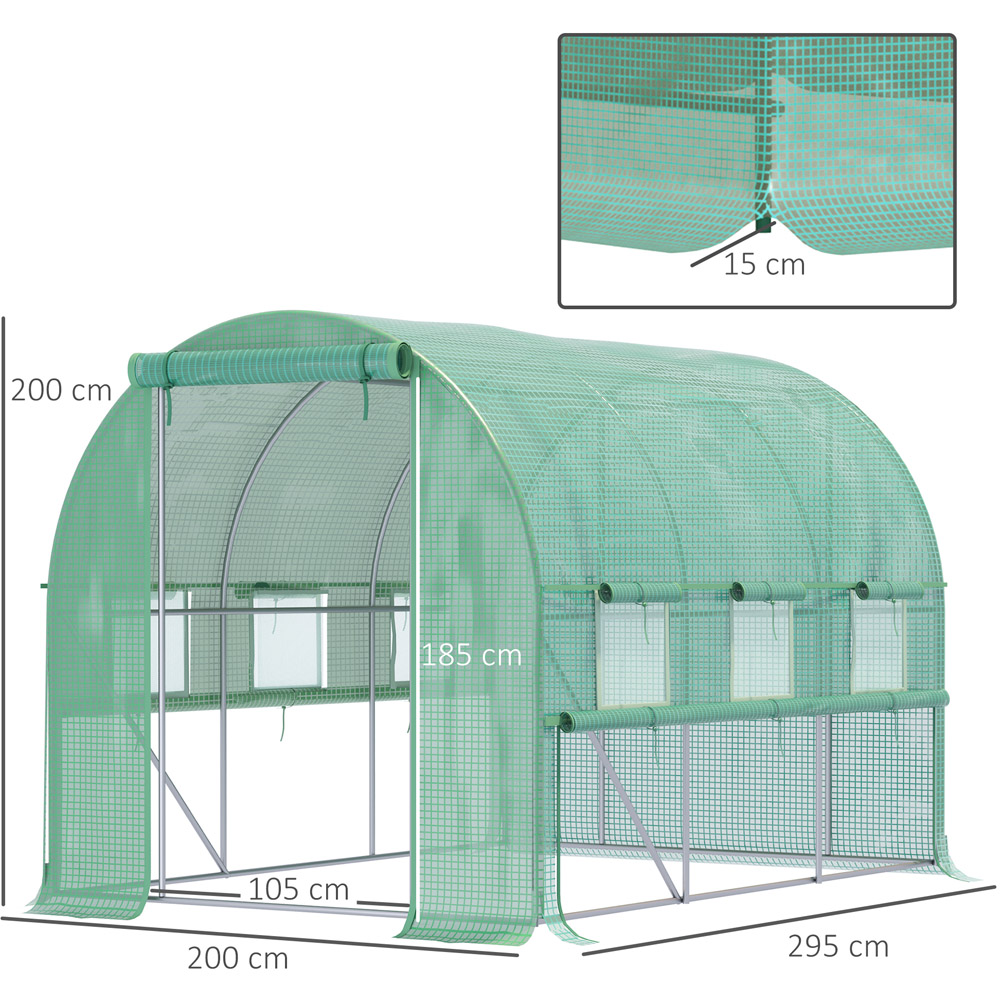 Outsunny Green PE Cover 6.5 x 9.6ft Walk In Polytunnel Greenhouse Image 7