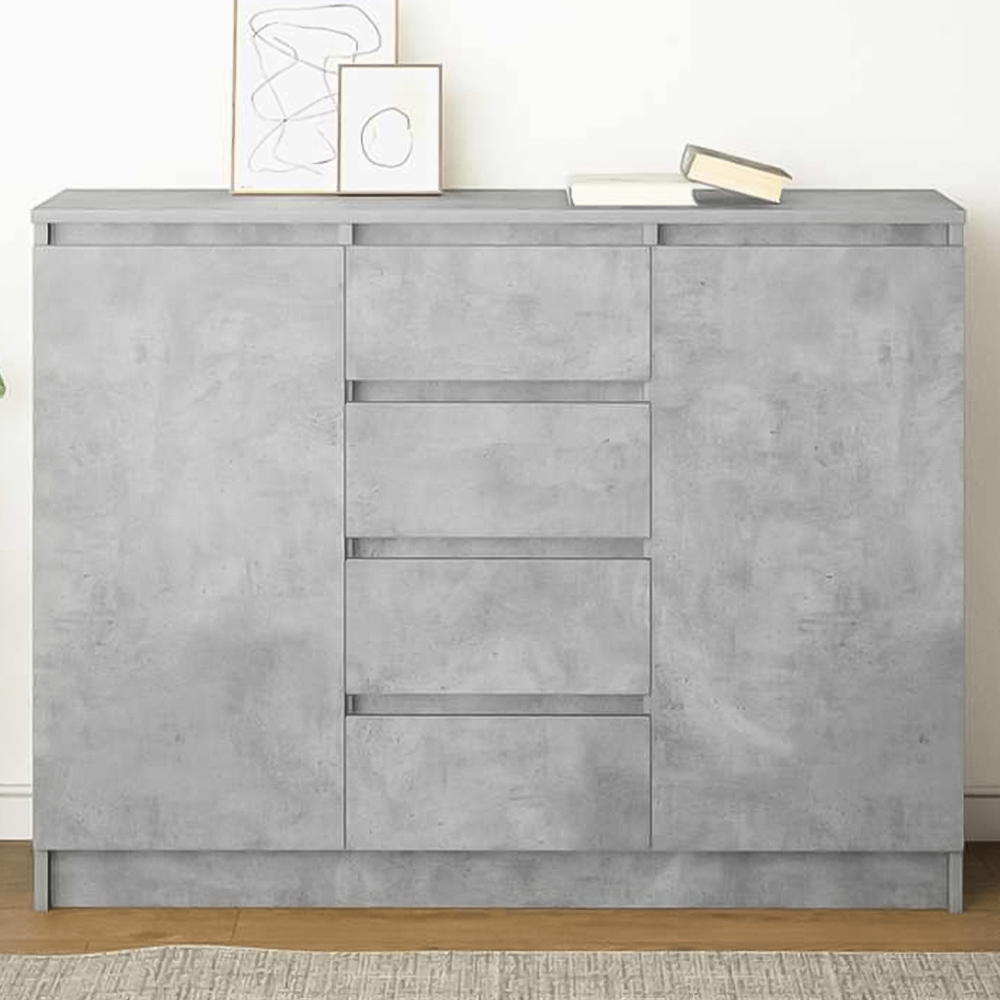 vidaXL 2 Door 4 Drawer Concrete Grey Wooden Sideboard Image 1
