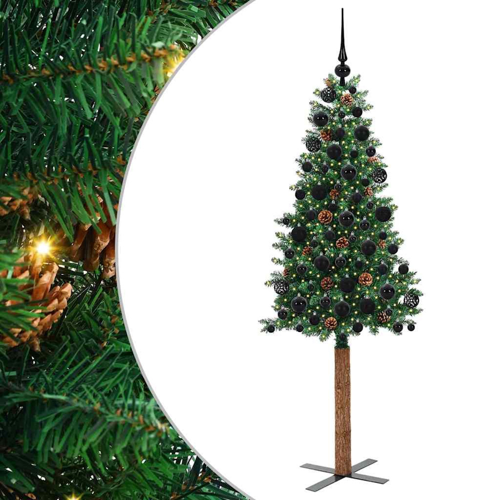 vidaXL Green Artificial Christmas Tree with Pinecones LEDs Black Decoration Ornaments 6ft Image 2