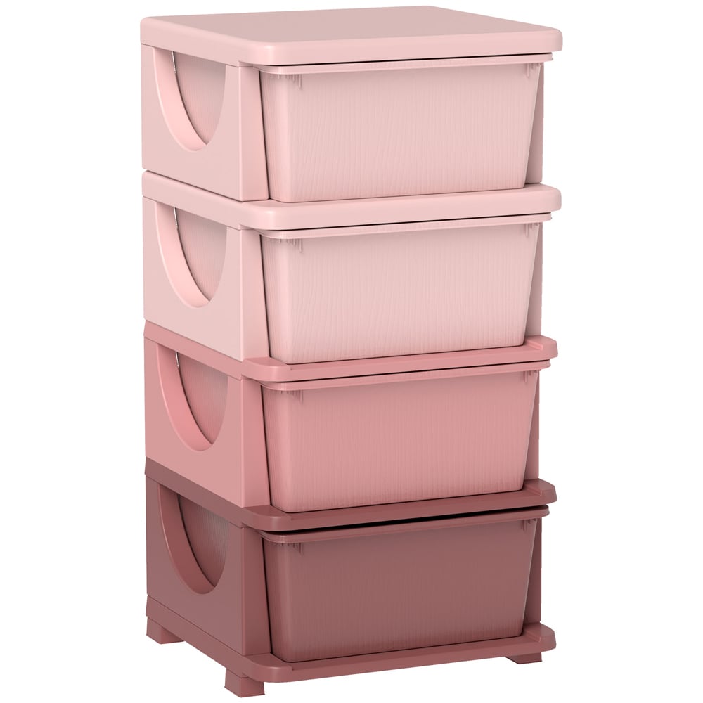 HOMCOM 4 Drawer Pink Kids Chest of Drawers Image 2