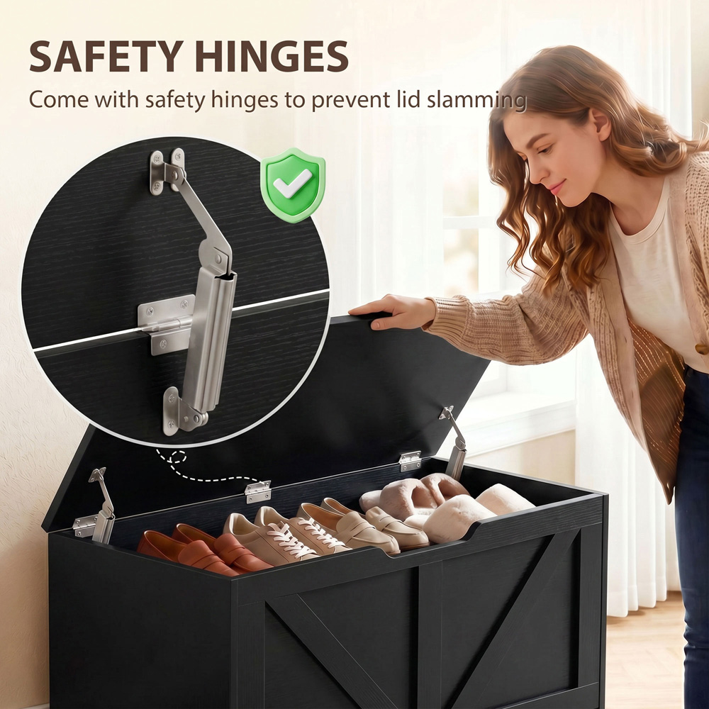 HOMCOM 127L Black Storage Trunk with Safety Hinges Image 6