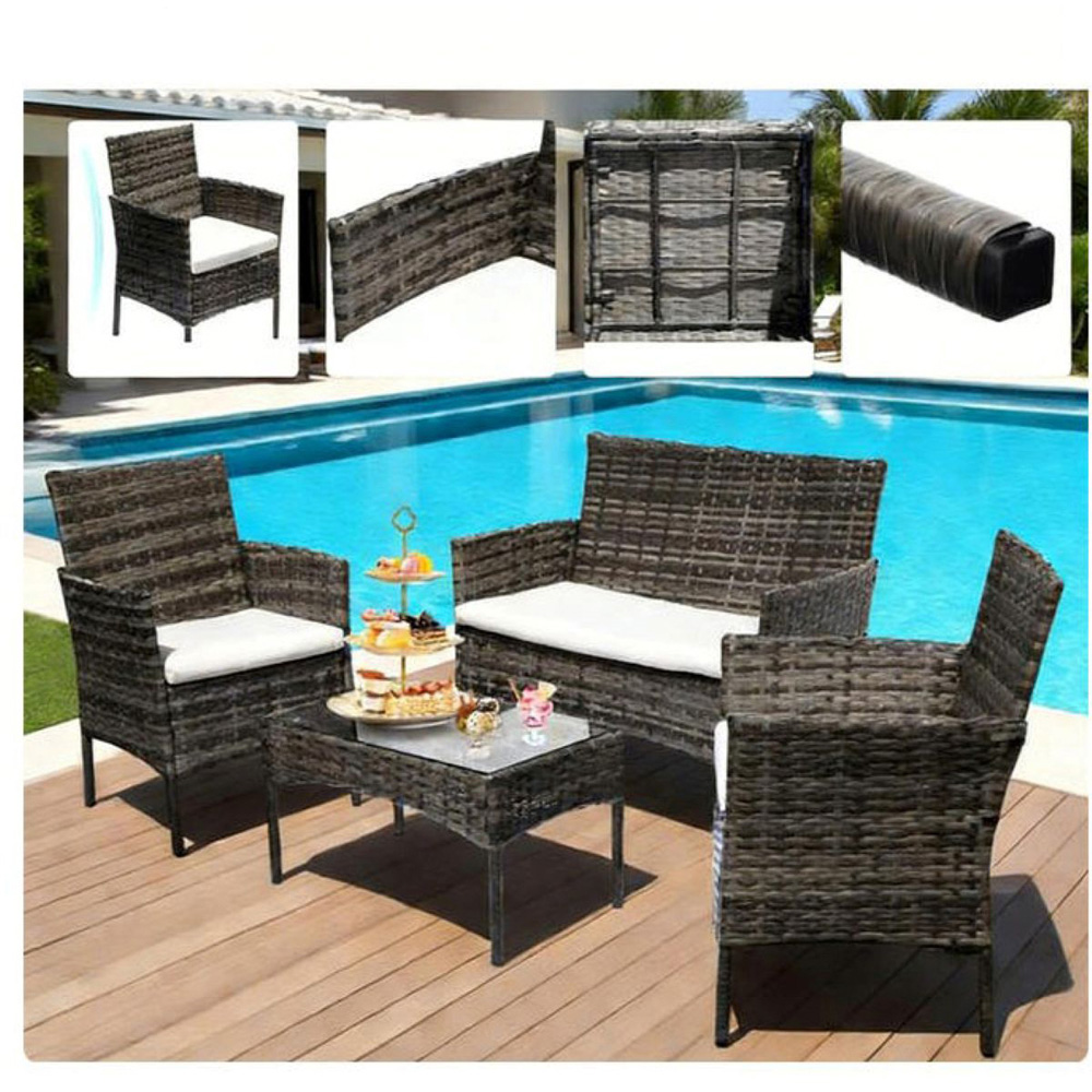 Willowmare 4 Seater Grey PE Rattan Garden Lounge Set Image 7