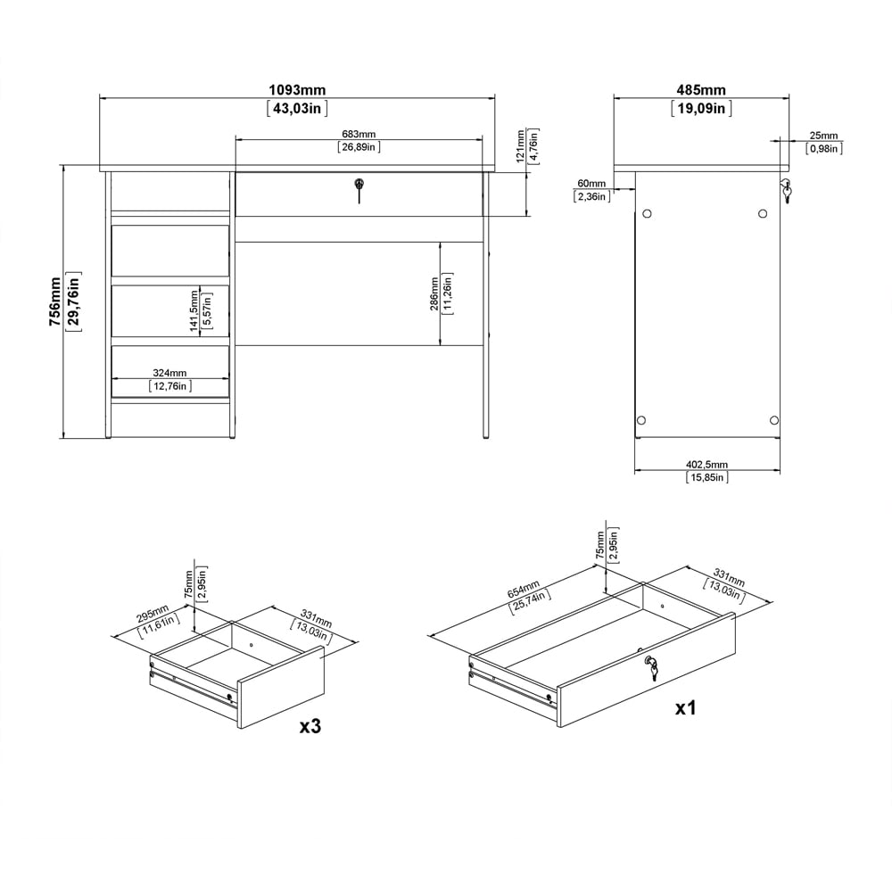 Florence Function Plus 4 Drawer Desk Jackson Hickory Oak Image 9