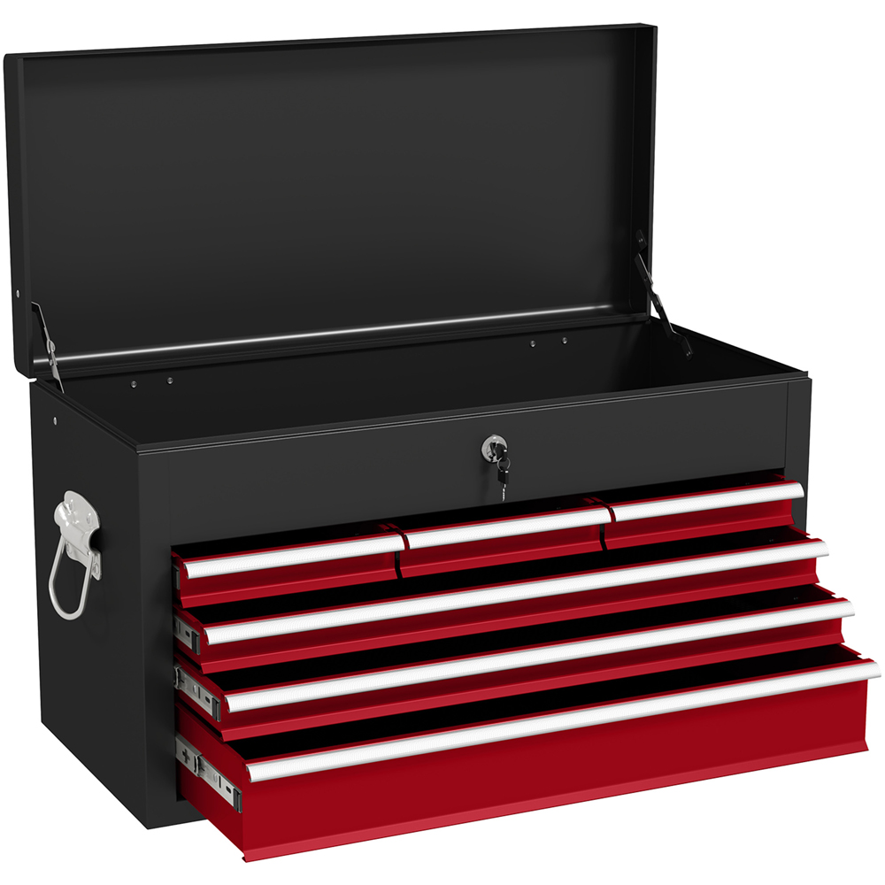 HOMCOM 6 Drawer Red Lockable Metal Tool Chest Image 1