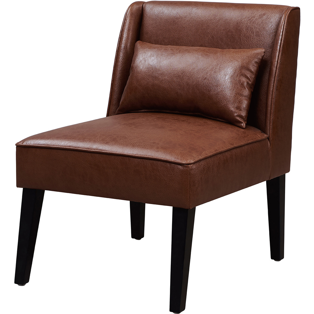 Teamson Home Marc Brown Leather Lounge Chair with Pillow Back Support Image 2