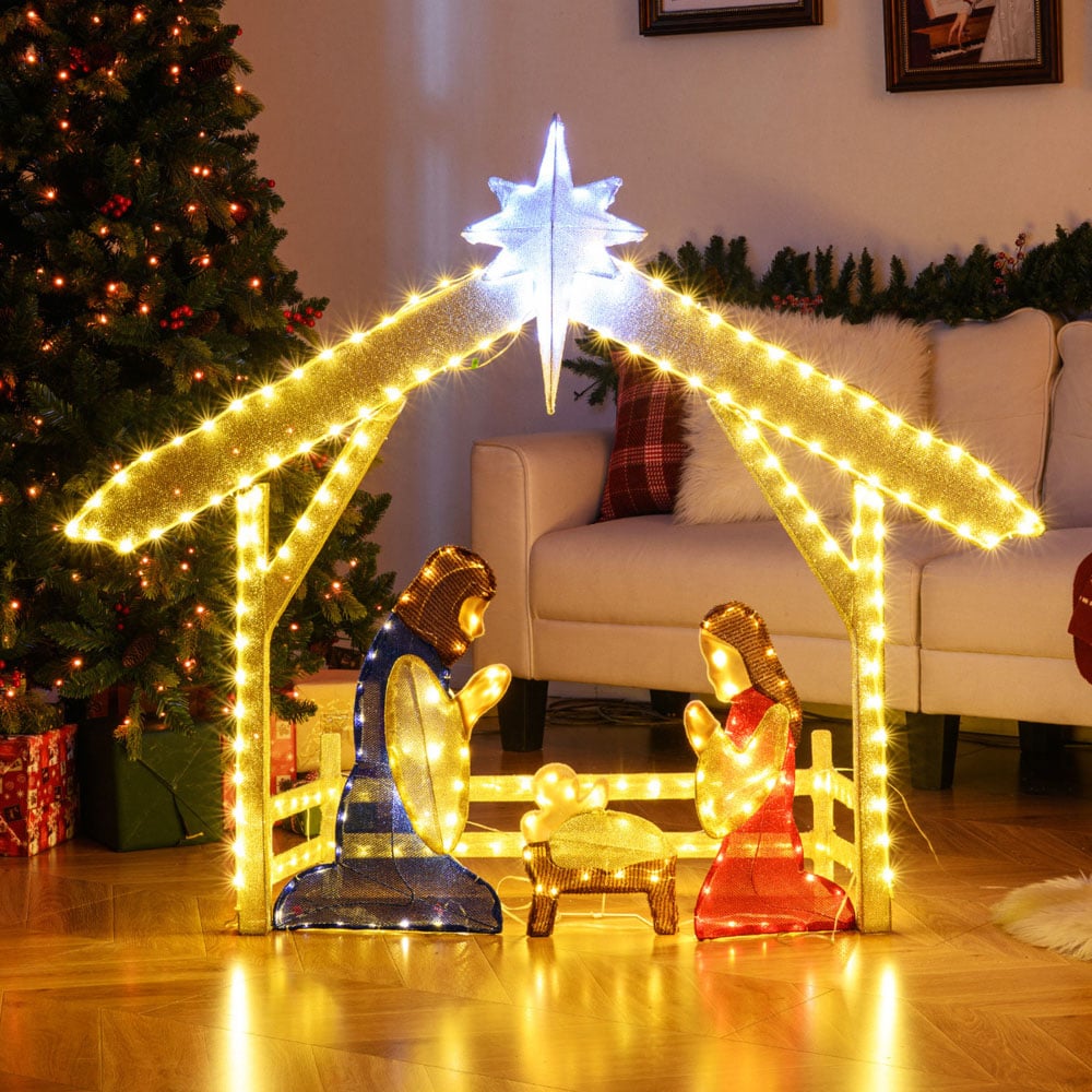 Costway Warm and Cold White 272 LED Pre-Lit Christmas Holy Family Set Image 5