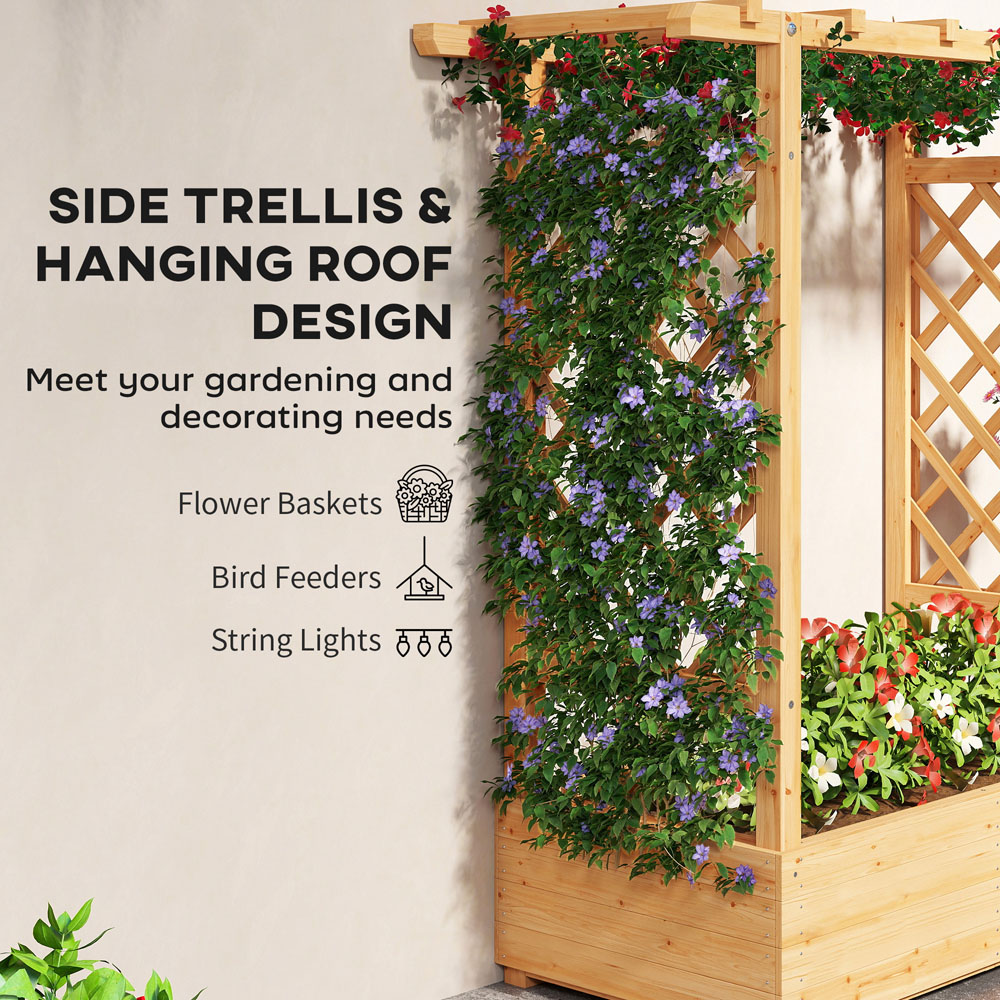 Outsunny Natural Raised Garden Bed with Trellis 113 x 110 x 44cm Image 5