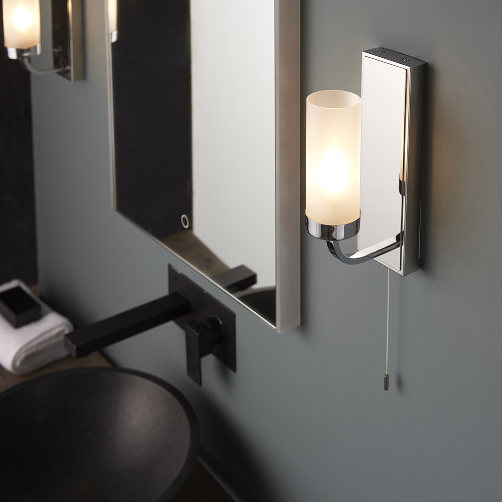 Merano Fano Chrome and Frosted Glass Bathroom Wall Lamp Image 4