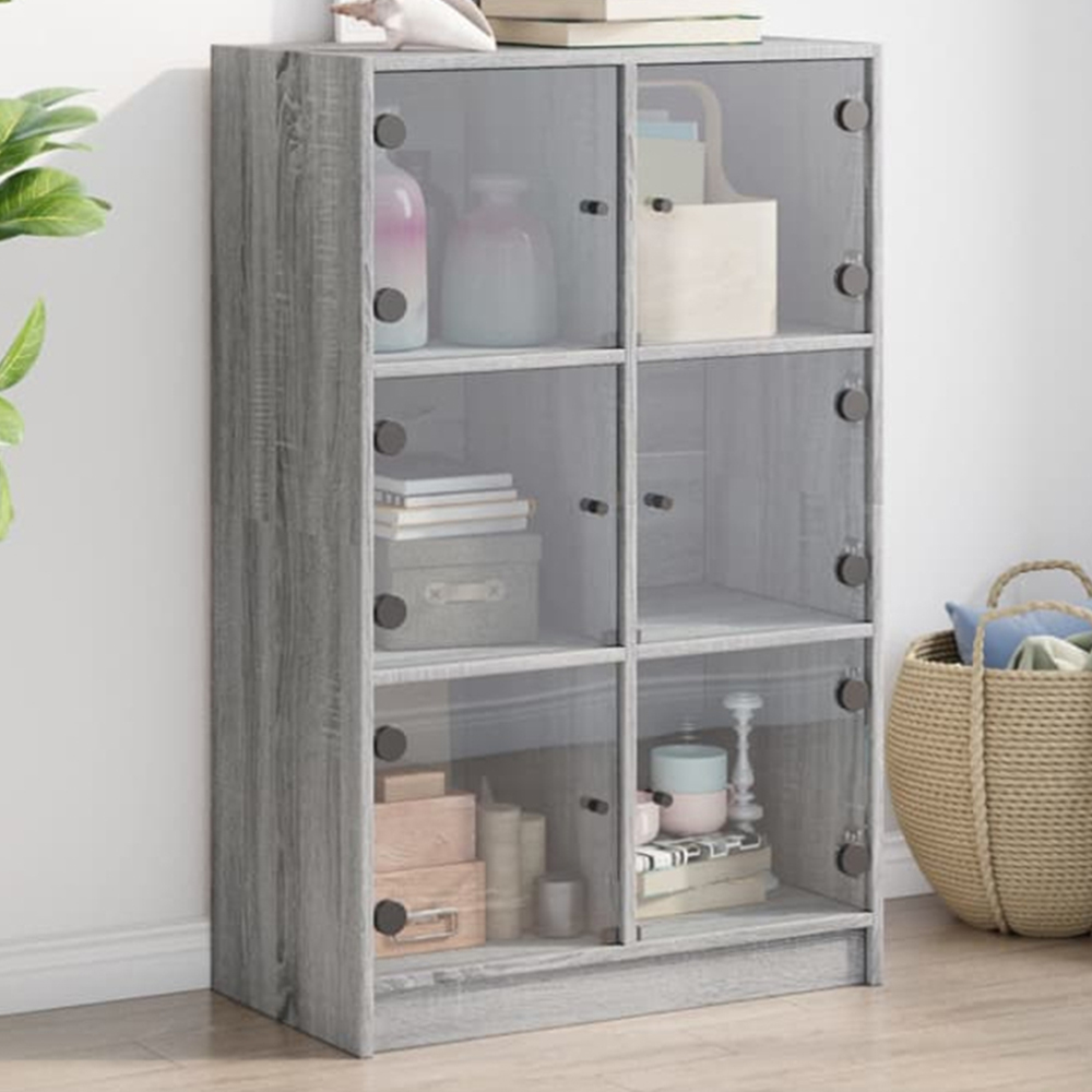 vidaXL 2 Glass Door Grey Sonoma Highboard Image 1