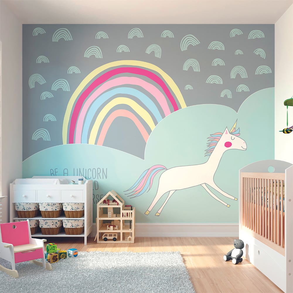Origin Murals Rainbow Unicorn Multicolour Wall Mural Image 1