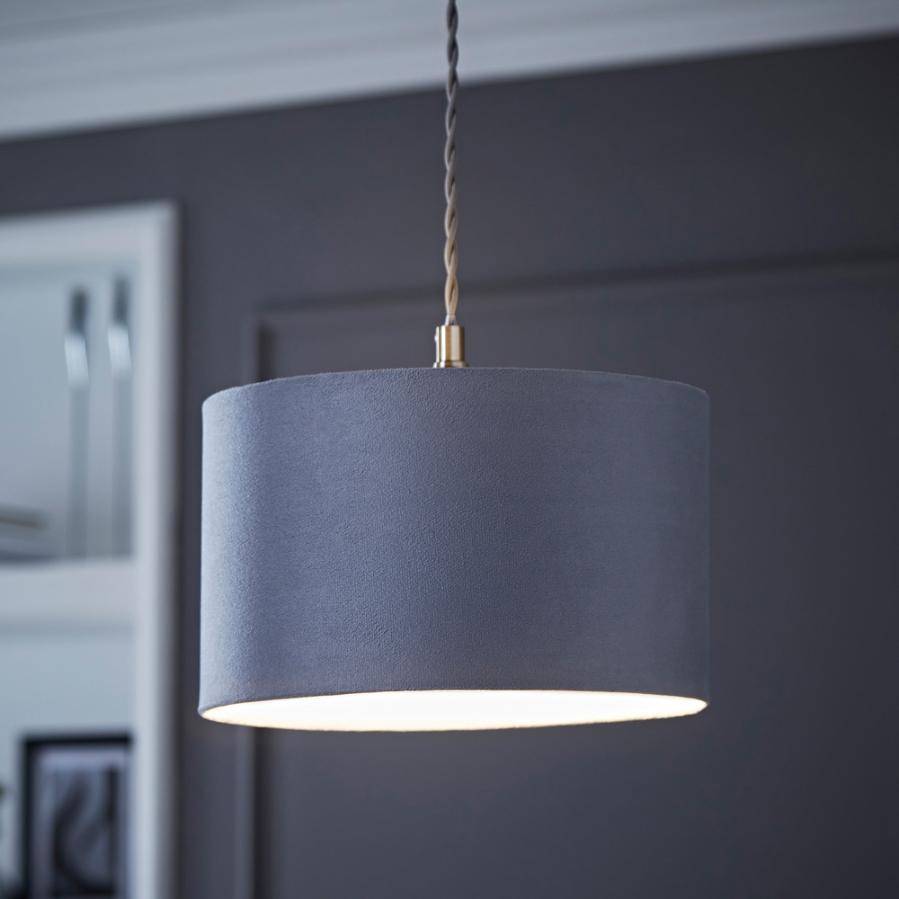 ValueLights Reni Grey Velvet Ceiling Drum Lamp Shade Small Image 2