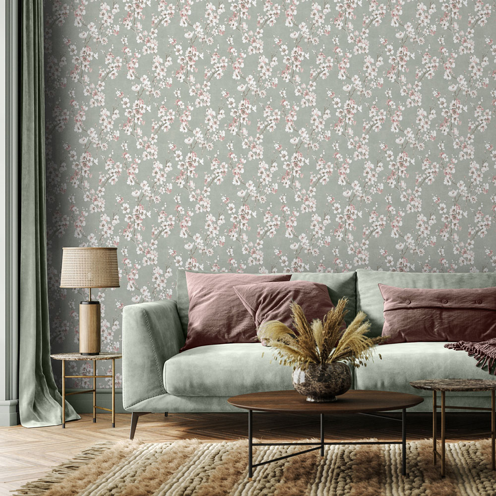 Muriva Melody Floral Green Wallpaper Image 6