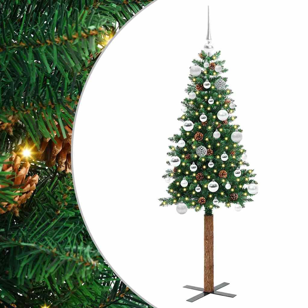vidaXL Green Artificial Christmas Tree with Pinecones LEDs Silver Decoration Ornaments 5ft Image 2