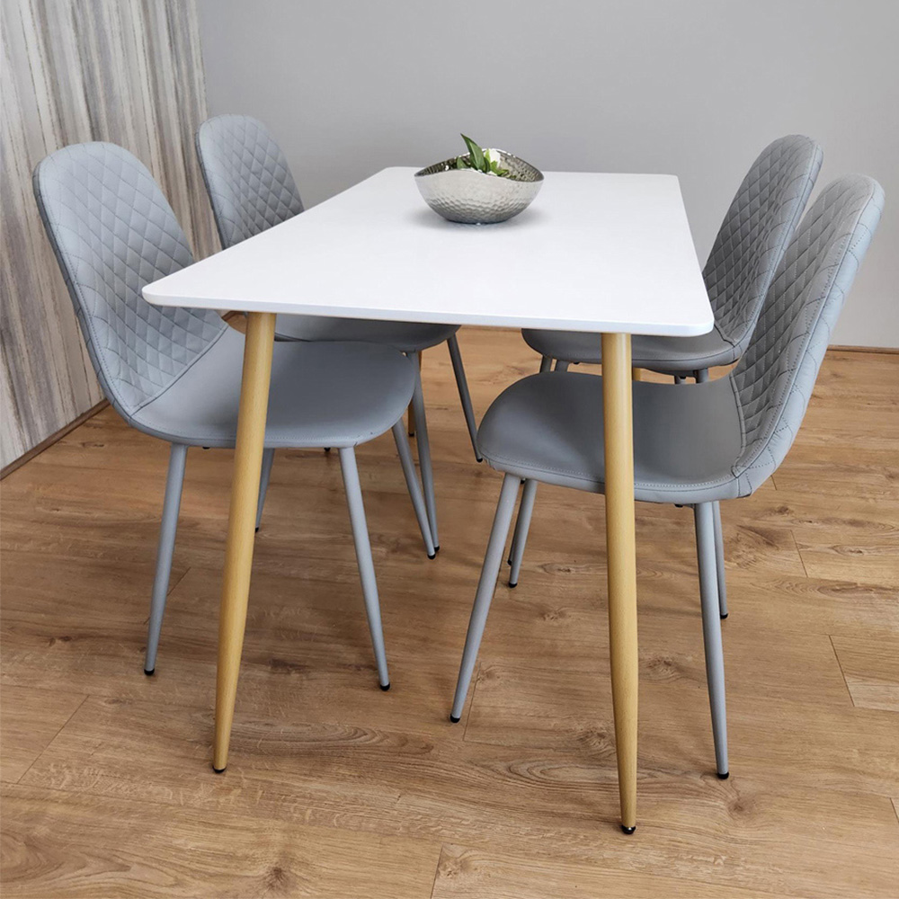 Portland 4 Seater Faux leather Dining Set White and Grey Image 1