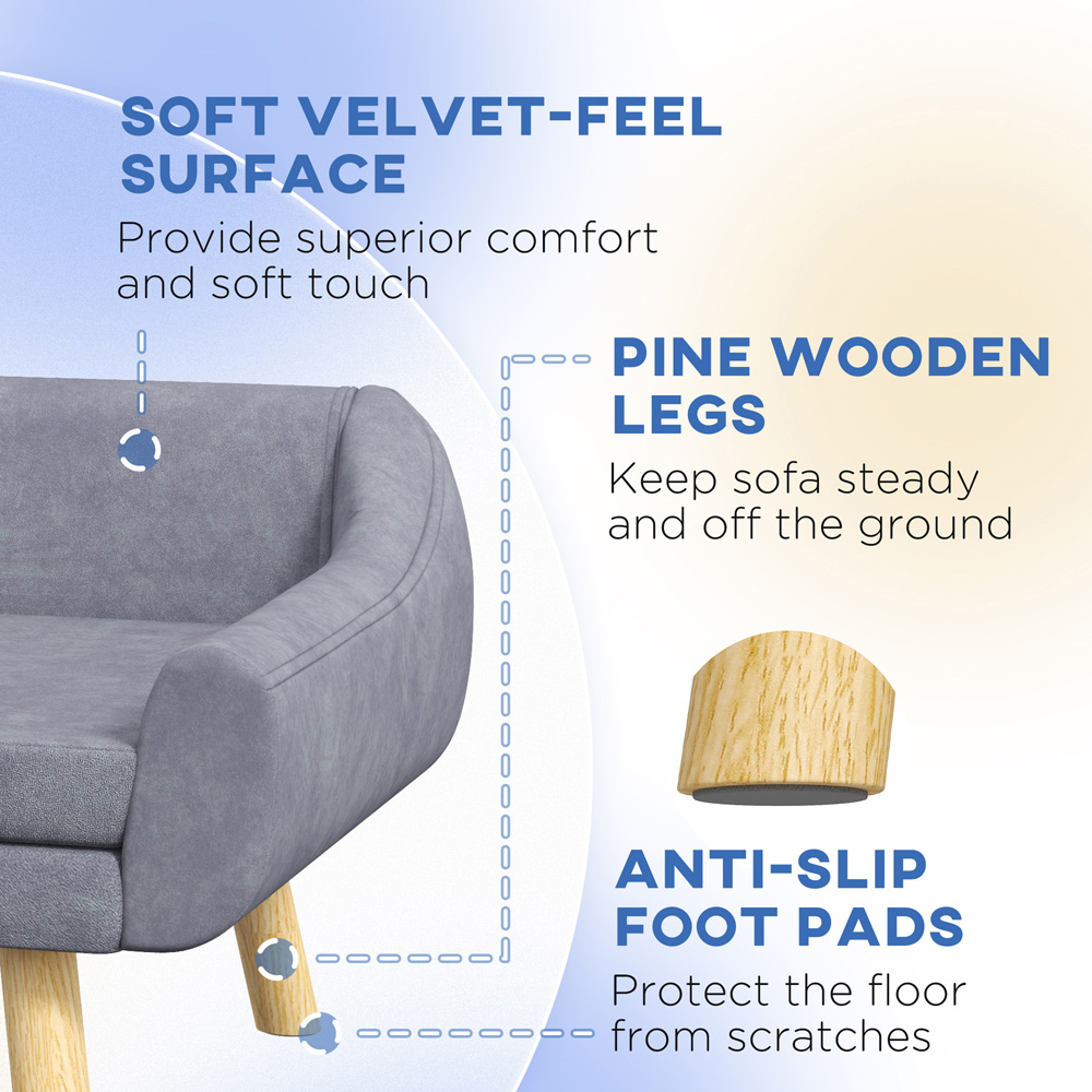 PawHut Grey Dog Sofa Bed with Wooden Frame Image 6