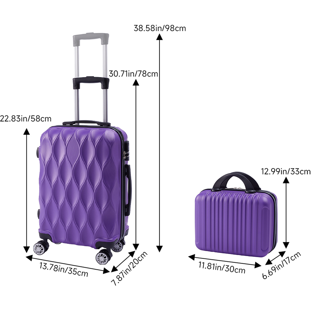 H&O Direct 2 Piece Purple ABS Hard Shell Suitcase Set with Spinner Wheels Image 6