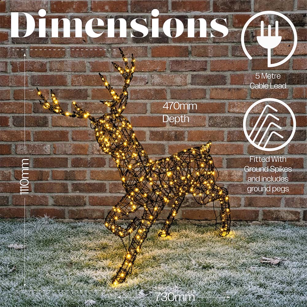 Xmas Haus 351 Warm White LED Brown Rattan-Effect Metal Deer Christmas Decoration 111cm Image 7