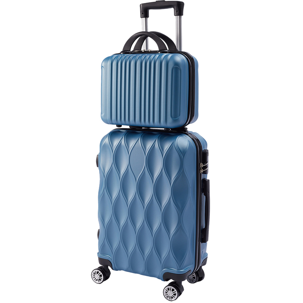 H&O Direct 2 Piece Blue ABS Suitcase Set with Makeup Case Image 1