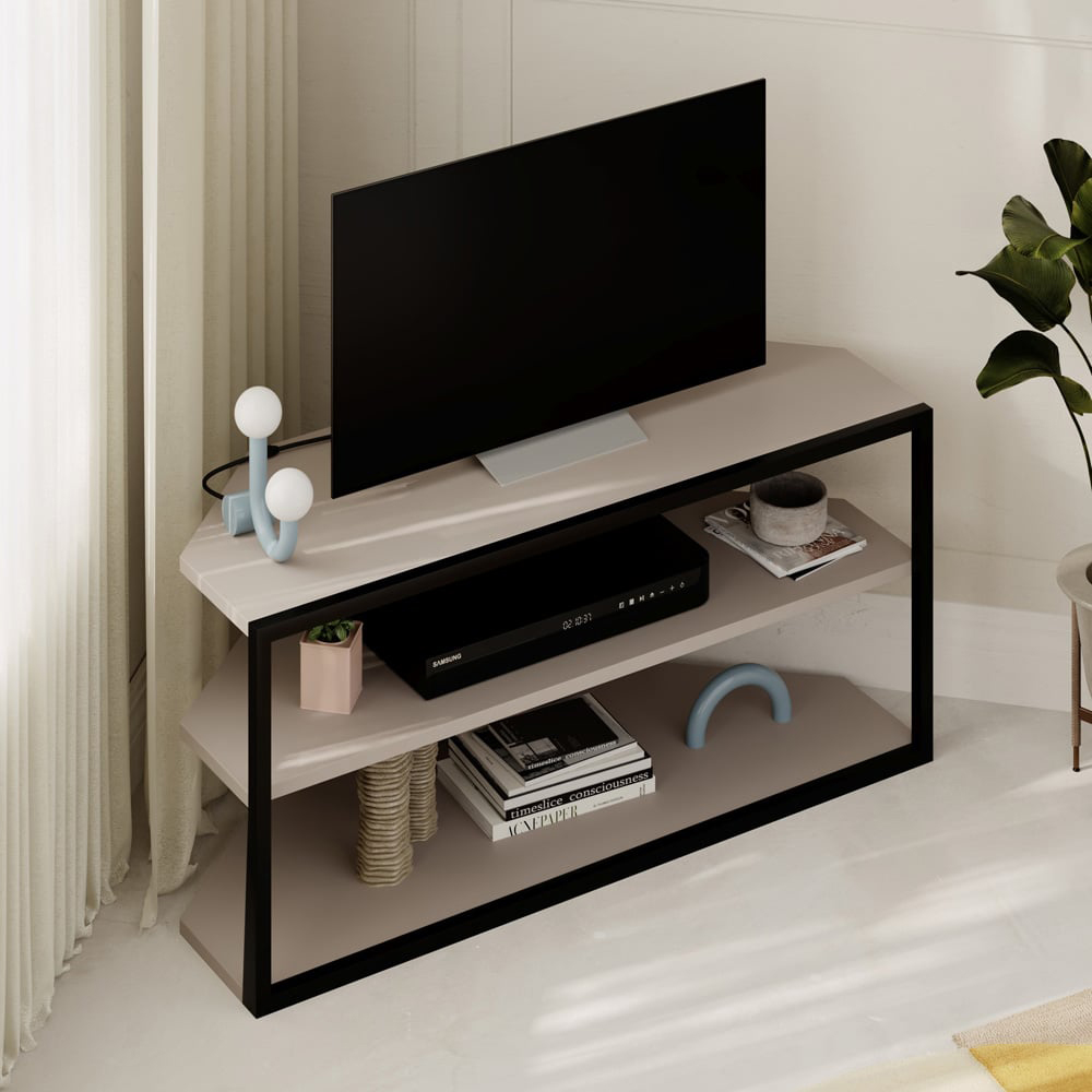 Decortie Echo 2 Shelf Mocha Grey Metal Frame Modern TV Unit Image 4