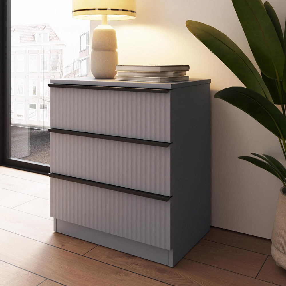 FWStyle Lania 3 Drawer Dark Grey Scalloped Ripple Effect Chest of Drawers Image 6