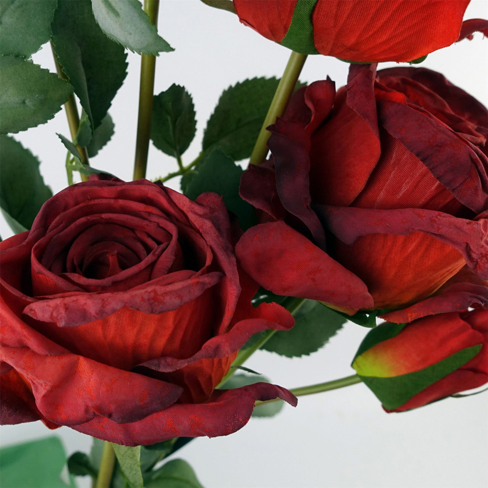 Leaf Red Rose Spray Single Stem Artificial Flower 2ft 6 Pack Image 6