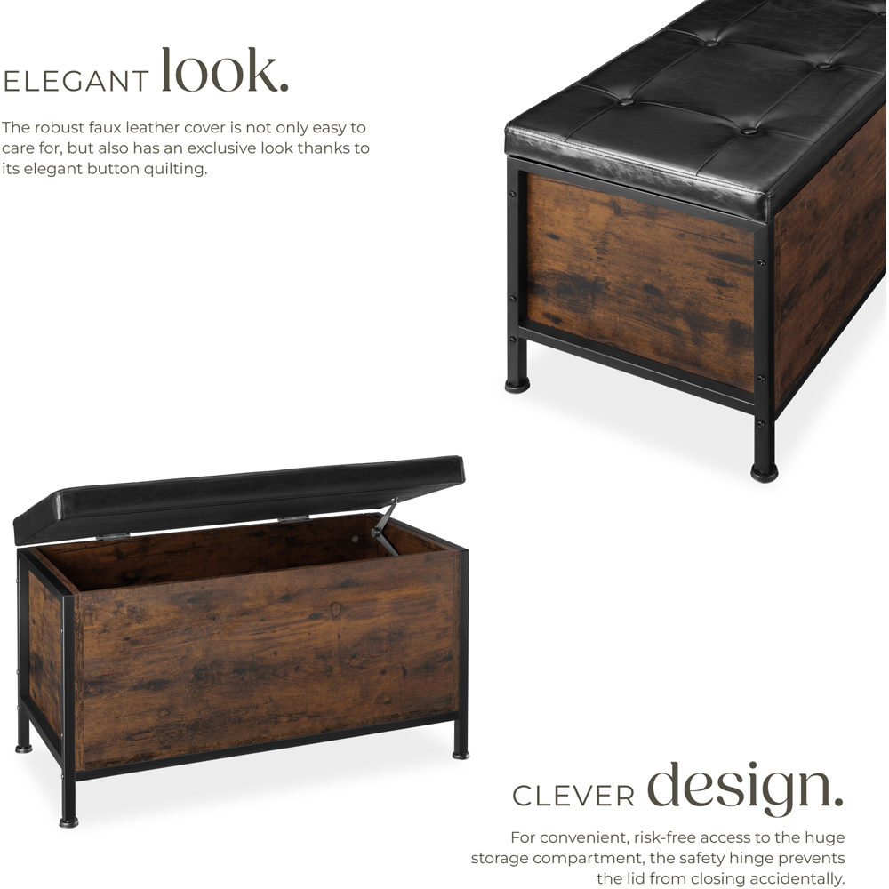 tectake Calico Black Industrial Storage Bench with Padded Seat Image 4