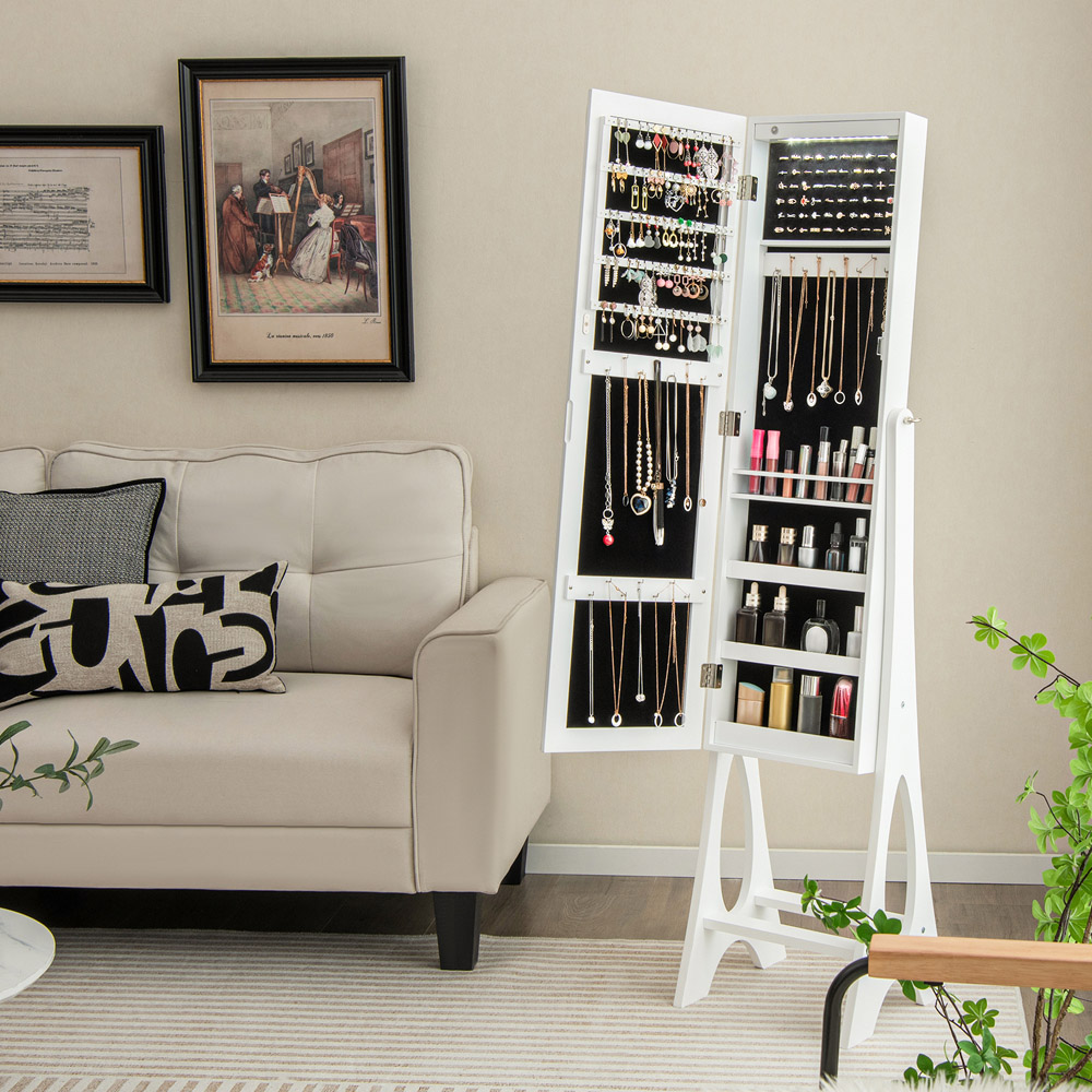 Costway White Freestanding Mirror with Jewellery Cabinet 32 x 110cm Image 4