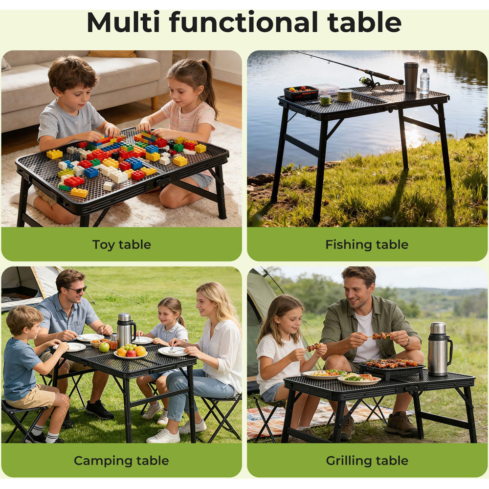 Levede Black Aluminium Adjustable Height Foldable Camping Table 90cm Image 7