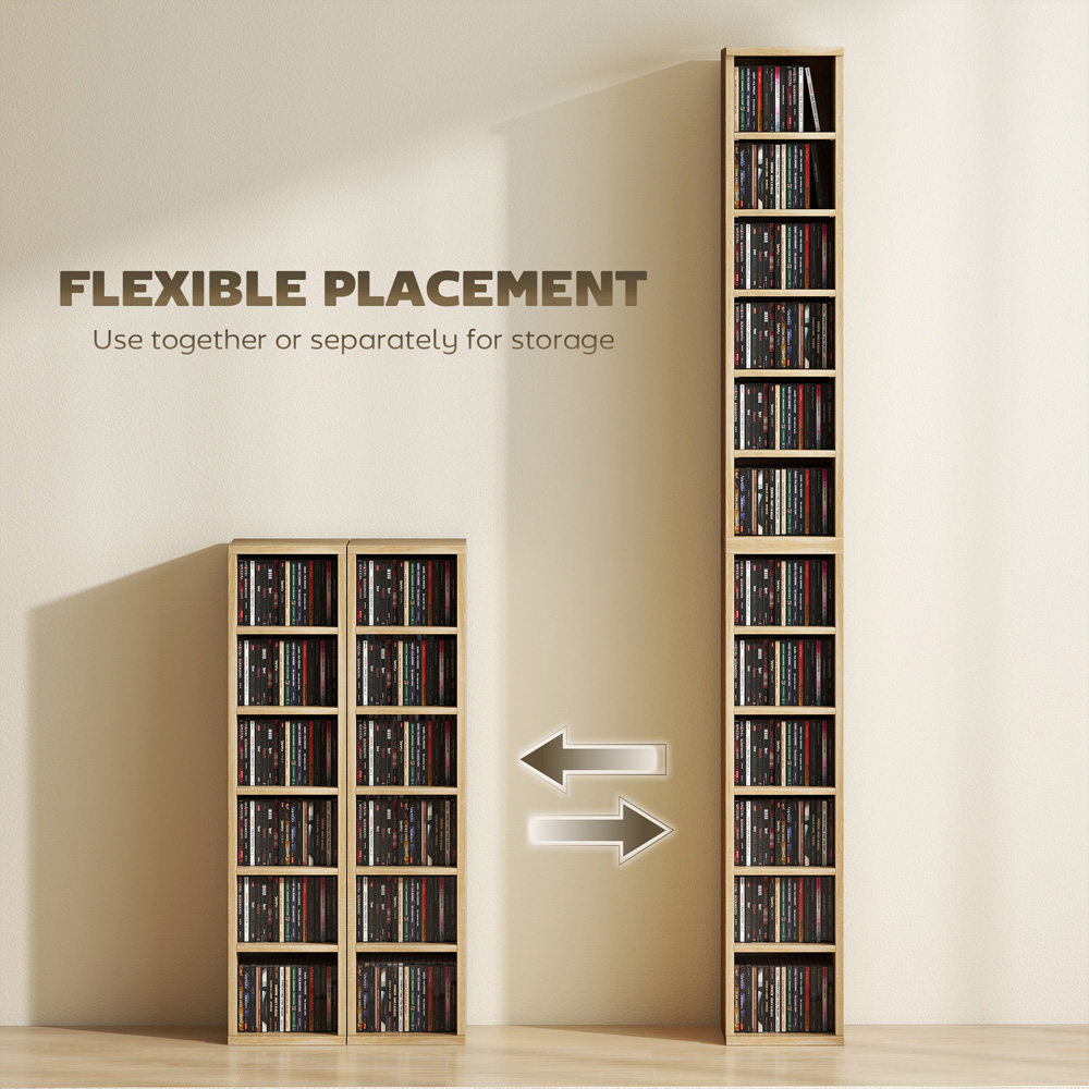 Portland 6 Shelf Oak Adjustable CD Storage Unit Set of 2 Image 4