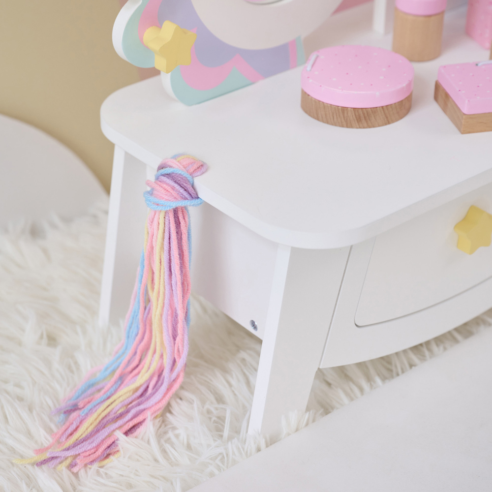 Teamson Kids Dreamy Unicorn White Tabletop Vanity with Real Wool Hair Image 6