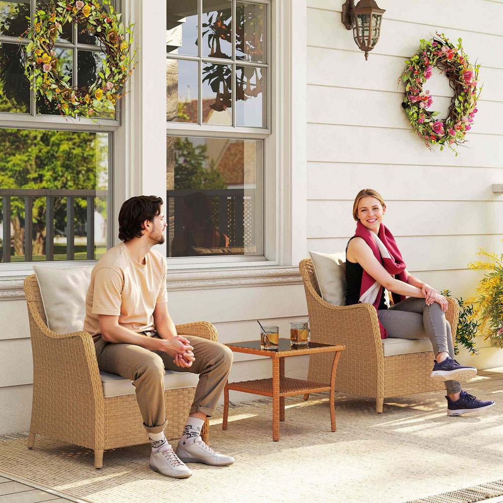 Outsunny Set of 2 Beige Cushioned PE Rattan Garden Chair Image 3