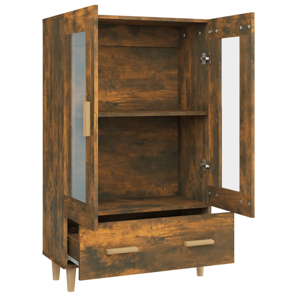 vidaXL 2 Glass Door Single Drawer Smoked Oak Highboard Image 5