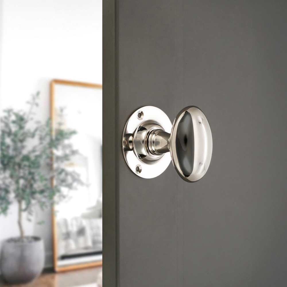 Spira Brass Polished Nickel Oval Mortice Door Knob 2 Pack Image 2