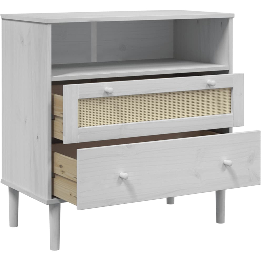 vidaXL Senja 2 Drawer Single Shelf White Solid Pine Wood Rattan Look Sideboard Image 5
